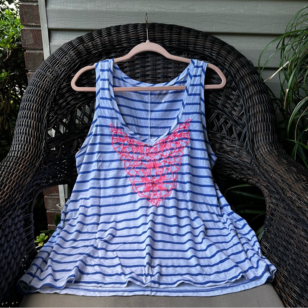 Lilly Pulitzer Crayton Racer Back Tank Top In Beckon Blue Shore Stripe L